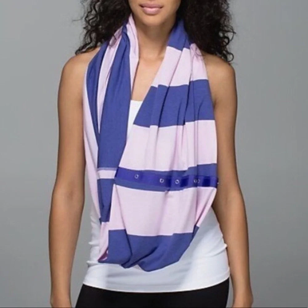 Lululemon Vinyasa Scarf Blue Pink Striped Snap Infinity Wrap‎ OS Athleisure